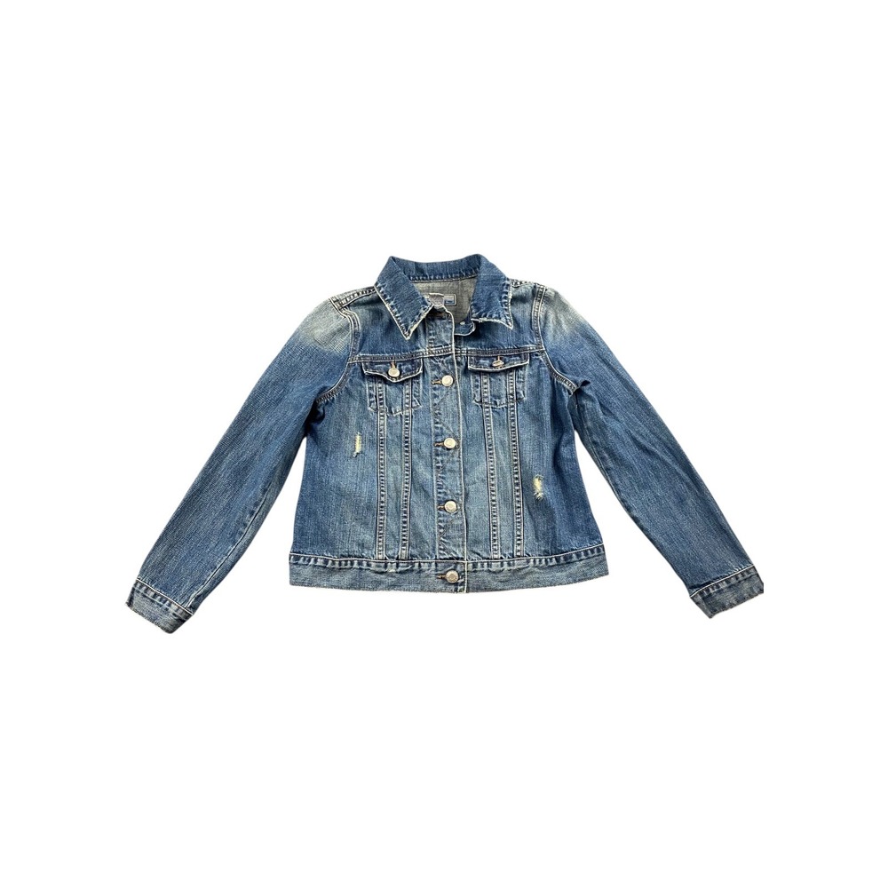 Old‎ Navy Maternity Denim Jacket Distressed Blue Button Front Size S